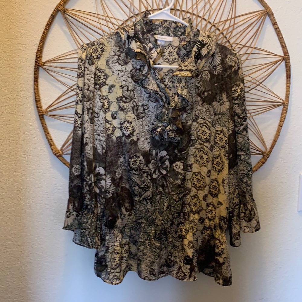 dressbarn Women's Med Blouse  Brown and Green  Perfect for Work or Play